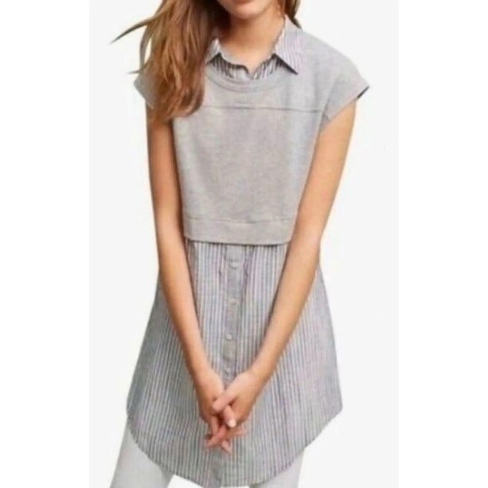 Fun Anthropologie Gray Layered Shirt-Tunic with Striped Underlayer S